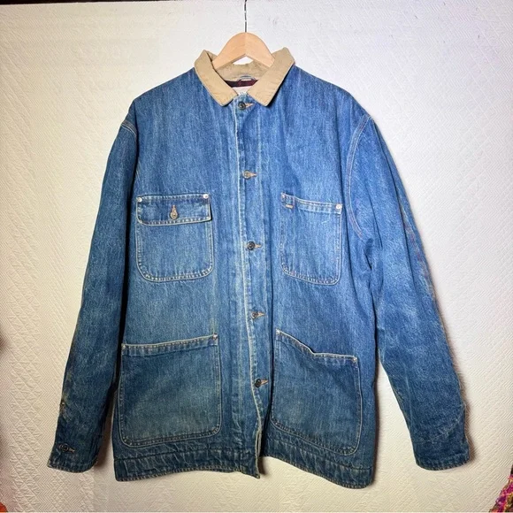 VINTAGE Polo Ralph Lauren authentic Denim Chore Flannel Lined jacket coat L USA! - Picture 3 of 16